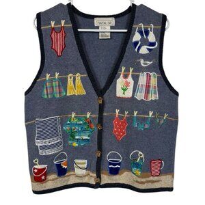 Vtg Madal Bay Sweater Vest Grandmacore Womens Large Beach Summer Vacation